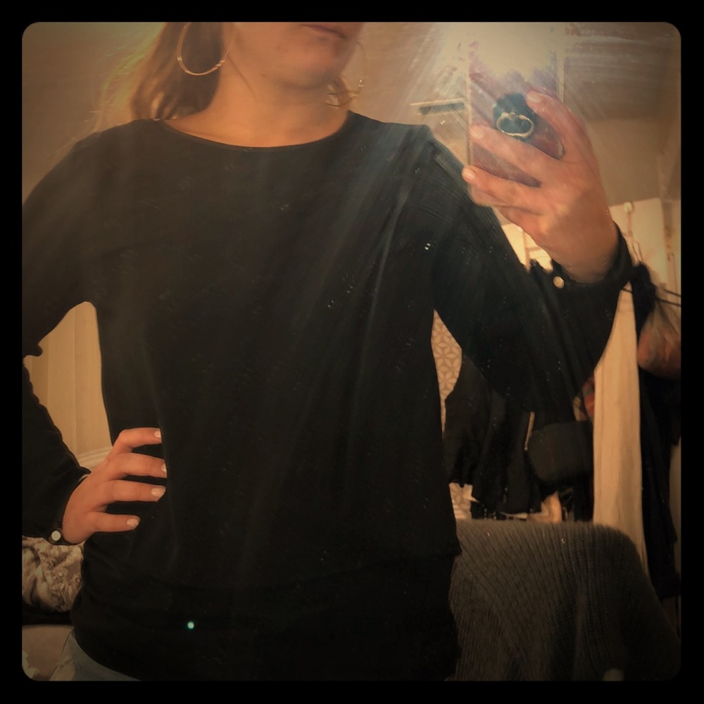 Plain black long sleeve sheer top